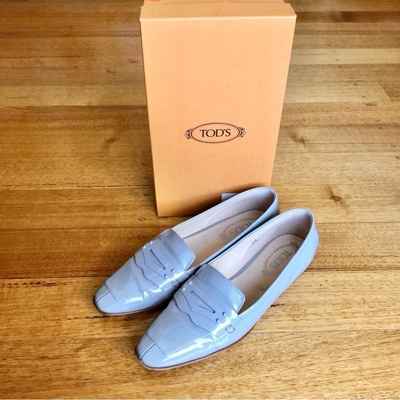 Tod's Shoes Tods Light Grey Patent Leather Loafers Poshmark